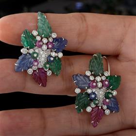 Carving Leaf Diamond Tutti Frutti Earrings